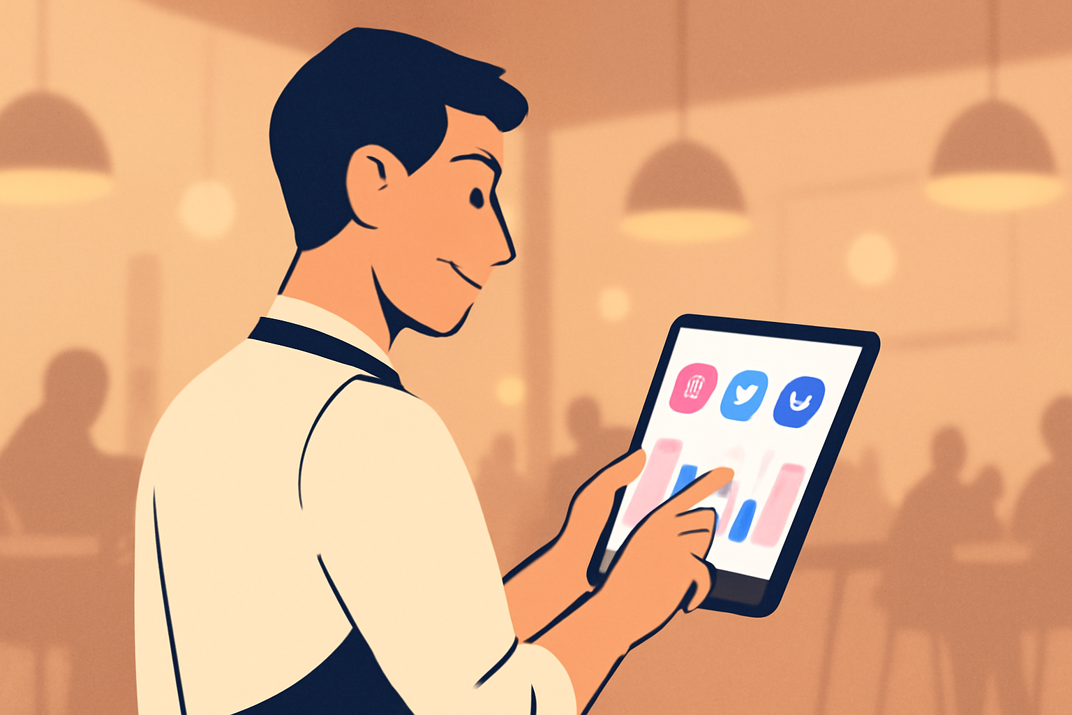 Glad restaurantejer i Aarhus sparer tid på sociale medier med H3LLO; succesfuld SoMe strategi.