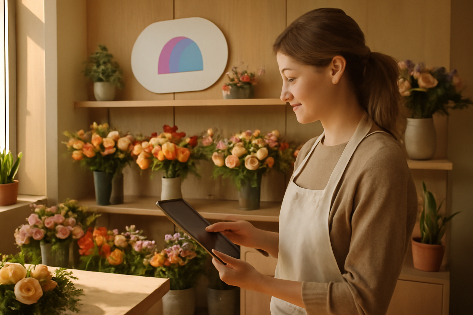 Glad blomsterhandler i Roskilde: Få flere kunder med Facebook, blomsterhandler Roskilde.