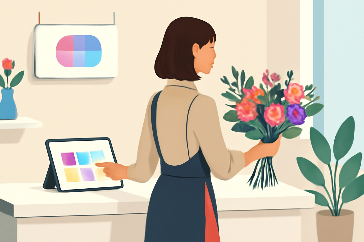 Glad blomsterhandler i Kolding sparer tid sociale medier med H3LLO.