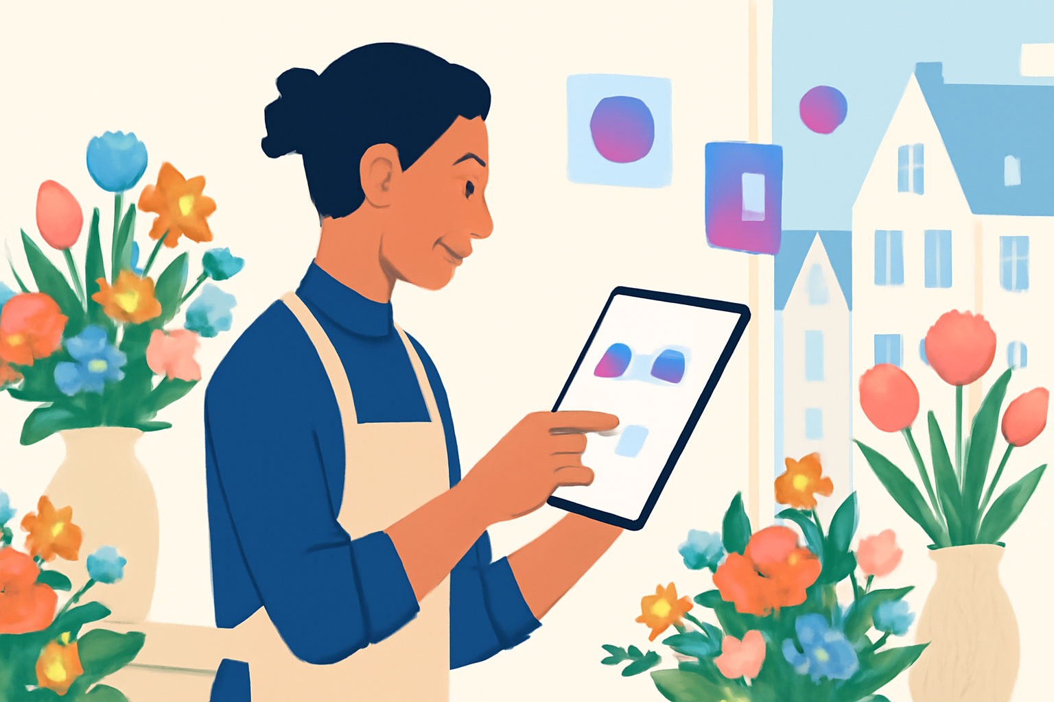 Glad blomsterhandler i Vejle sparer tid sociale medier med H3LLO.