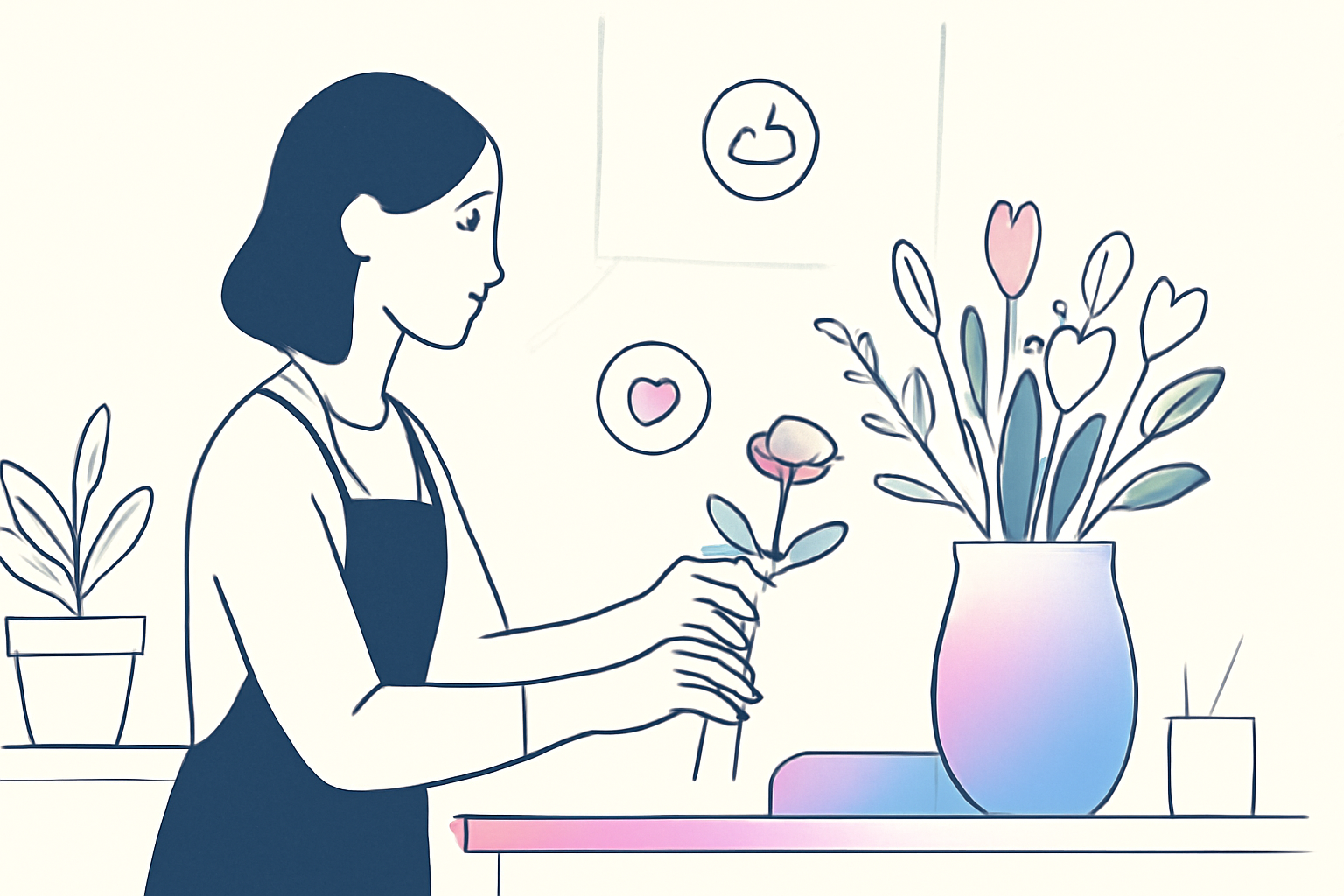 Glad blomsterhandler i Roskilde sparer tid på sociale medier med effektiv markedsføring.