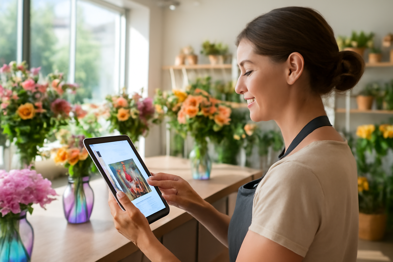 Glad blomsterhandler i Aarhus får succes med nemme facebook opslag blomsterhandler aarhus.