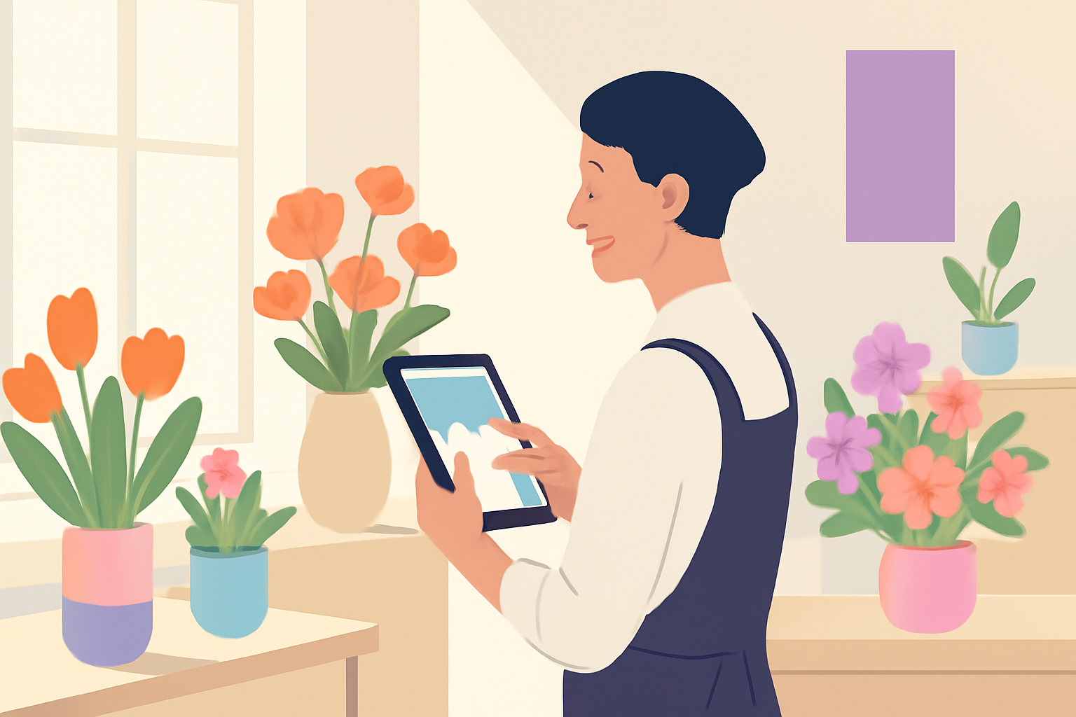 Glad blomsterhandler i Kolding får succes med nemme Facebook opslag blomsterhandler kolding.