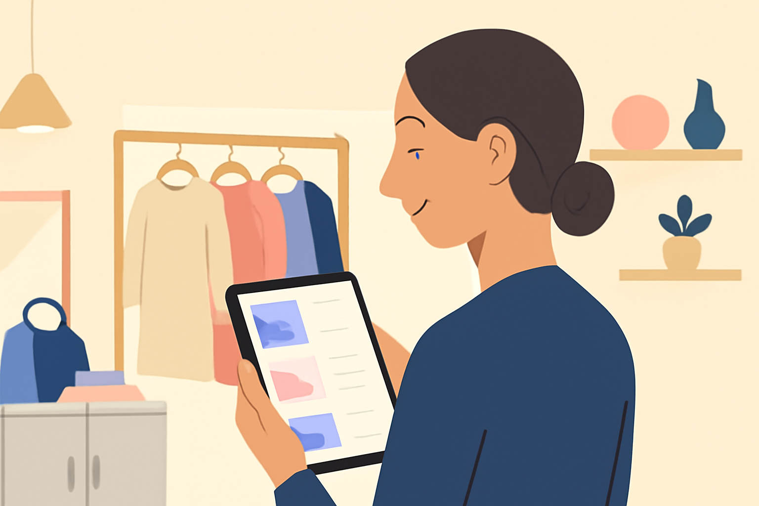 Glad butiksejer i Esbjerg sparer tid sociale medier. Tøjbutik Esbjerg succes.