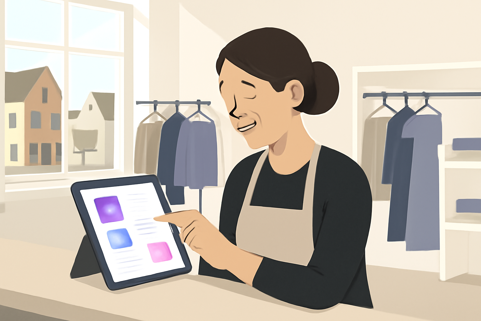 Glad butiksejer fra Horsens skaber nemme Facebook opslag i sin tøjbutik.