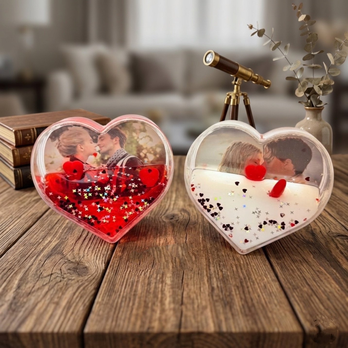 Heart-shaped liquid glitter photo frames showpiece