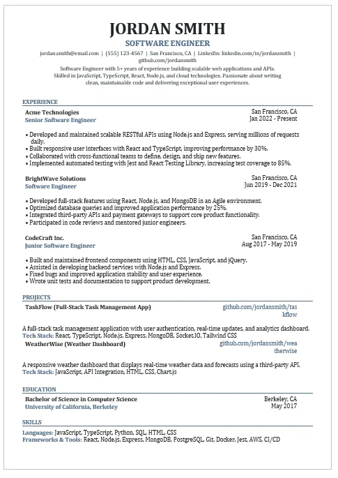 The ATS Career Pro Resume resume template preview