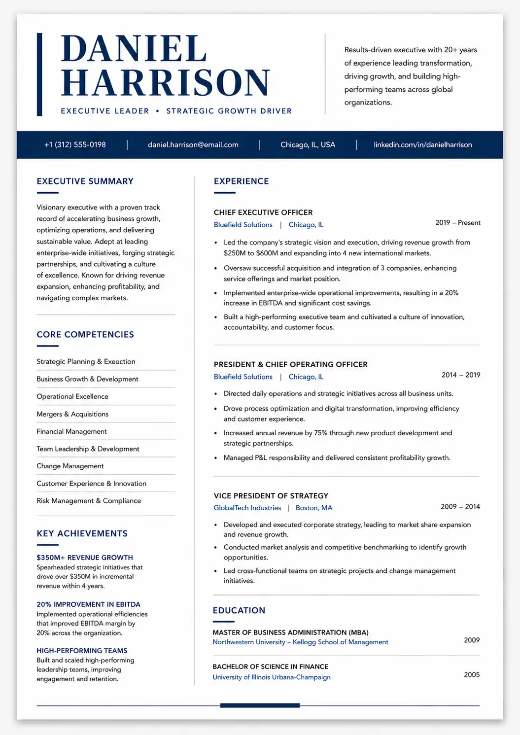 The Executive Leader Resume resume template preview