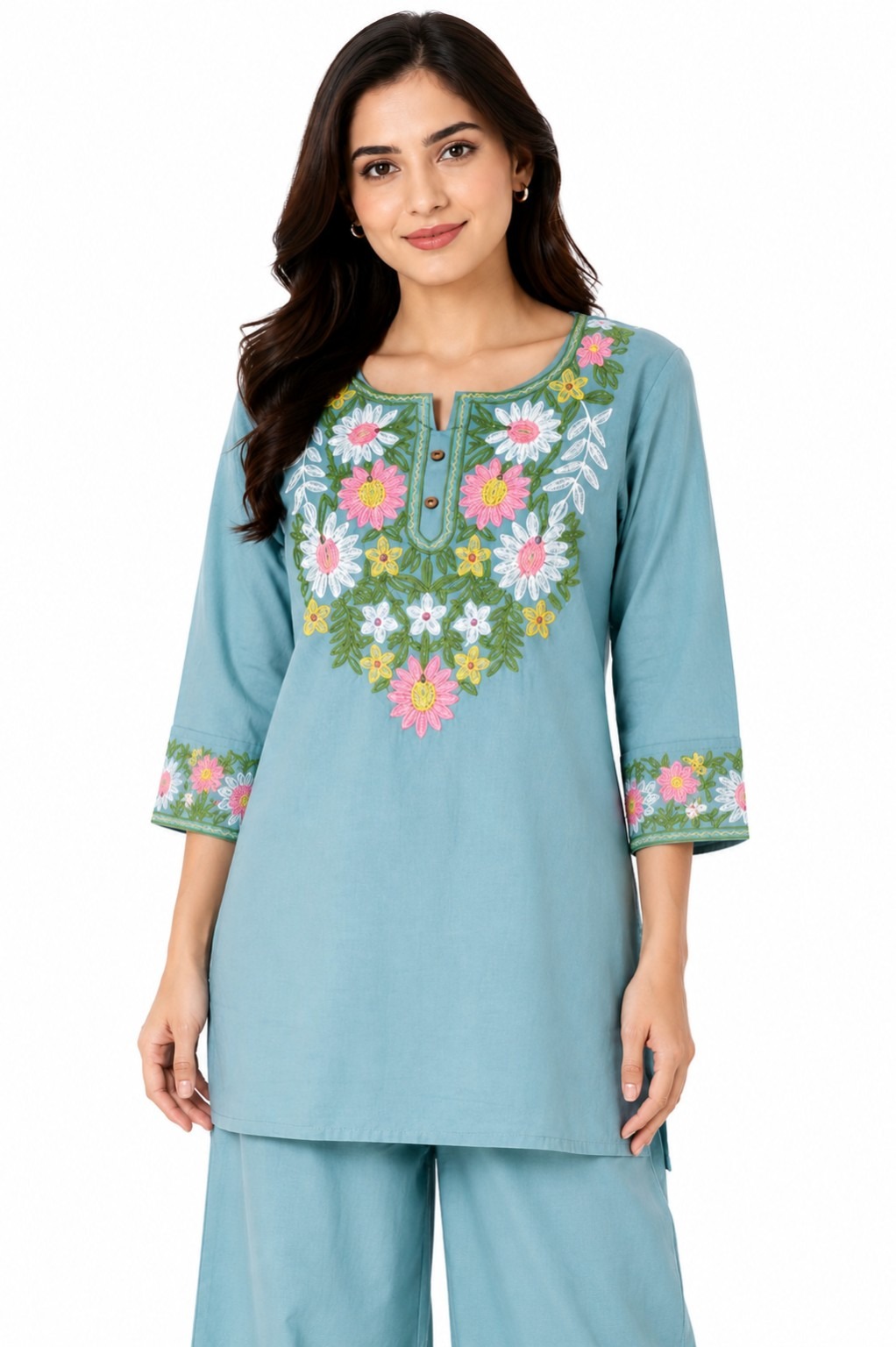 DSH Darshan Style Hub Women's Blue Floral Print Cotton Sleeveless Tunic Top | Casual Summer & Office Wear 2