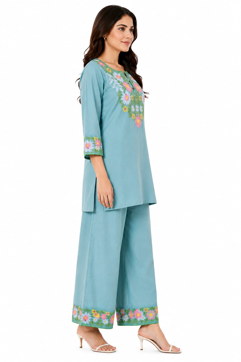 DSH Darshan Style Hub Women's Blue Floral Print Cotton Sleeveless Tunic Top | Casual Summer & Office Wear 3