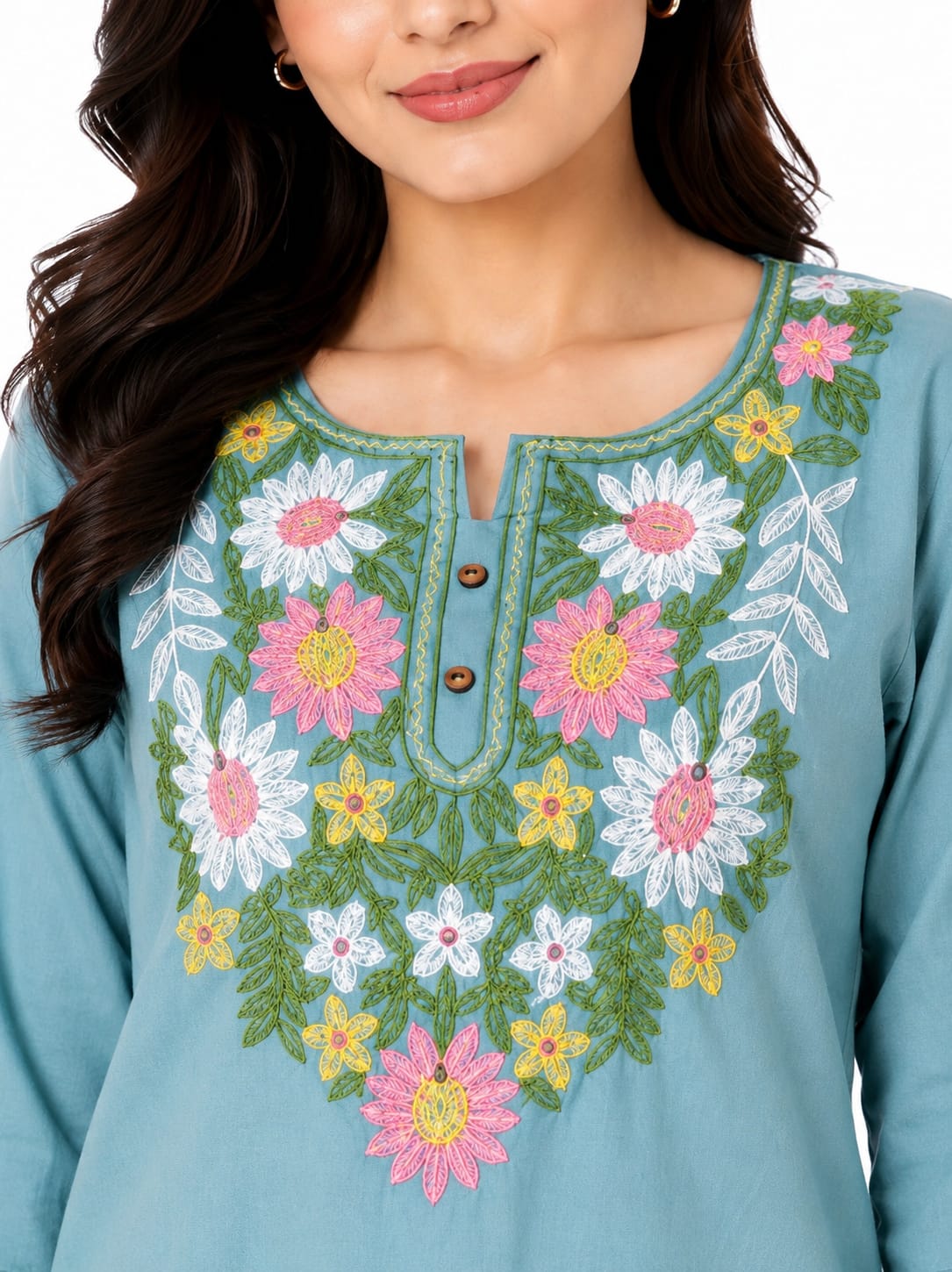 DSH Darshan Style Hub Women's Blue Floral Print Cotton Sleeveless Tunic Top | Casual Summer & Office Wear 4