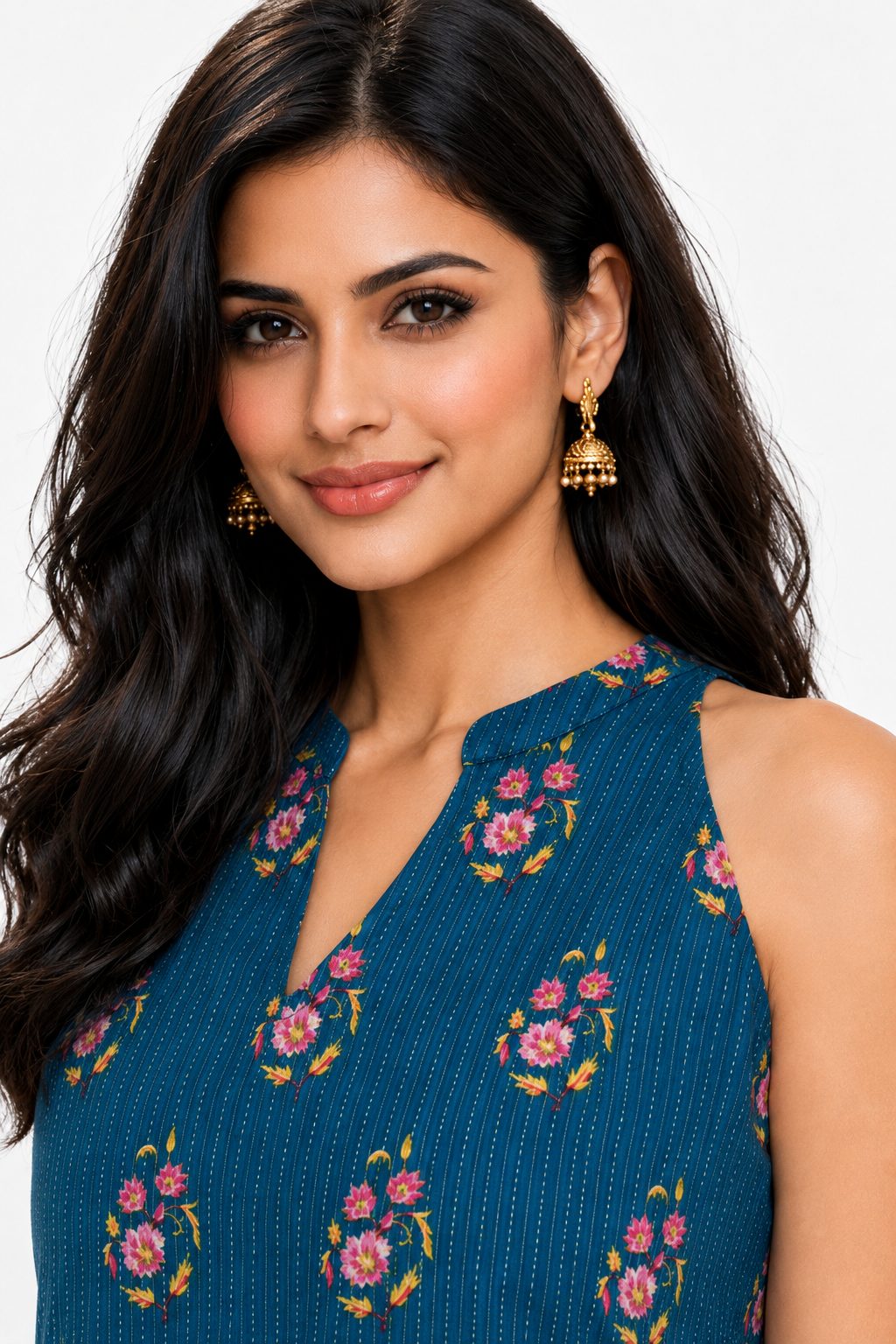 DSH Darshan Style Hub Women's Blue Floral Print Cotton Sleeveless Tunic Top | Casual Summer & Office Wear 6