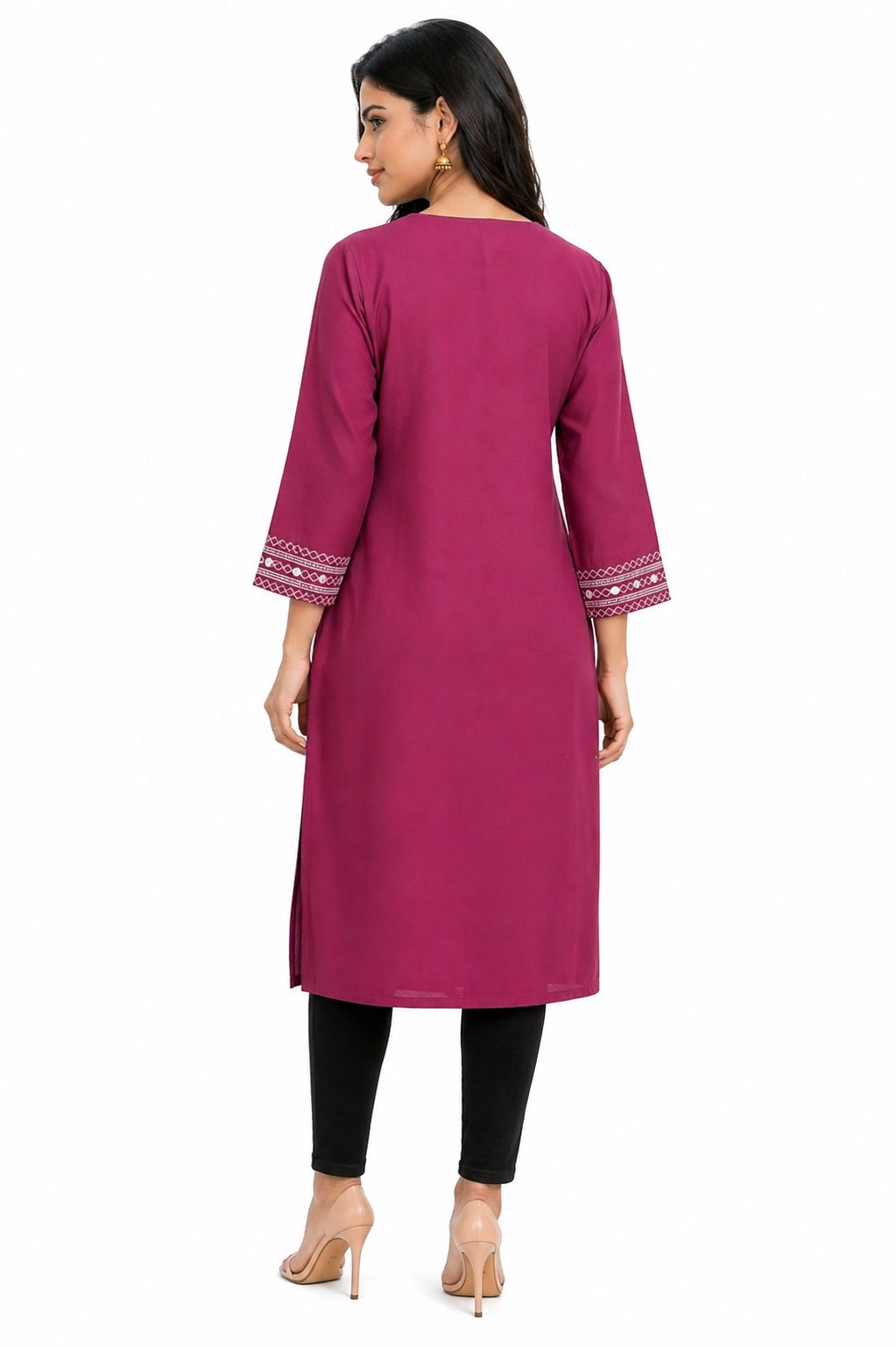 Darshan Style Hub Women Viscose Embroidered Straight Kurta | Round Neck | 3/4 Sleeve  4