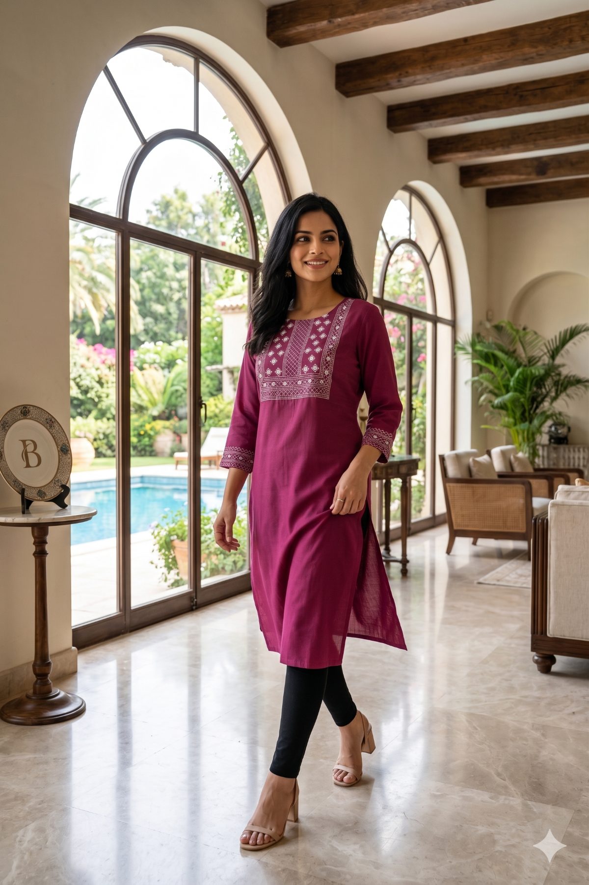 Darshan Style Hub Women Viscose Embroidered Straight Kurta | Round Neck | 3/4 Sleeve  2