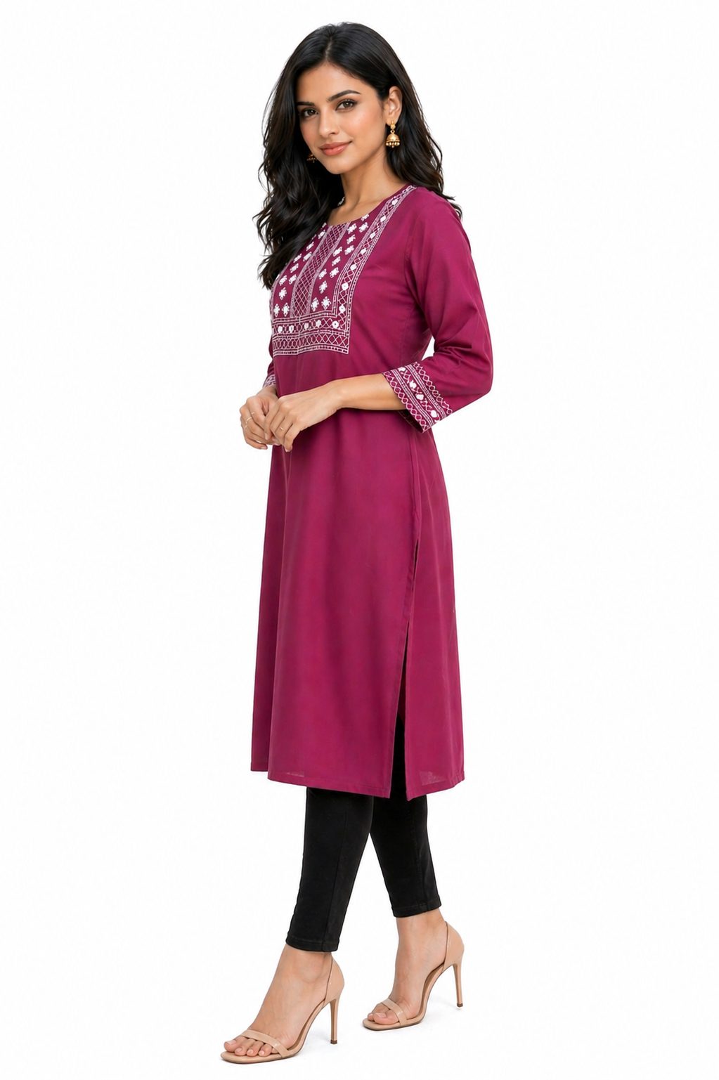 Darshan Style Hub Women Viscose Embroidered Straight Kurta | Round Neck | 3/4 Sleeve  5