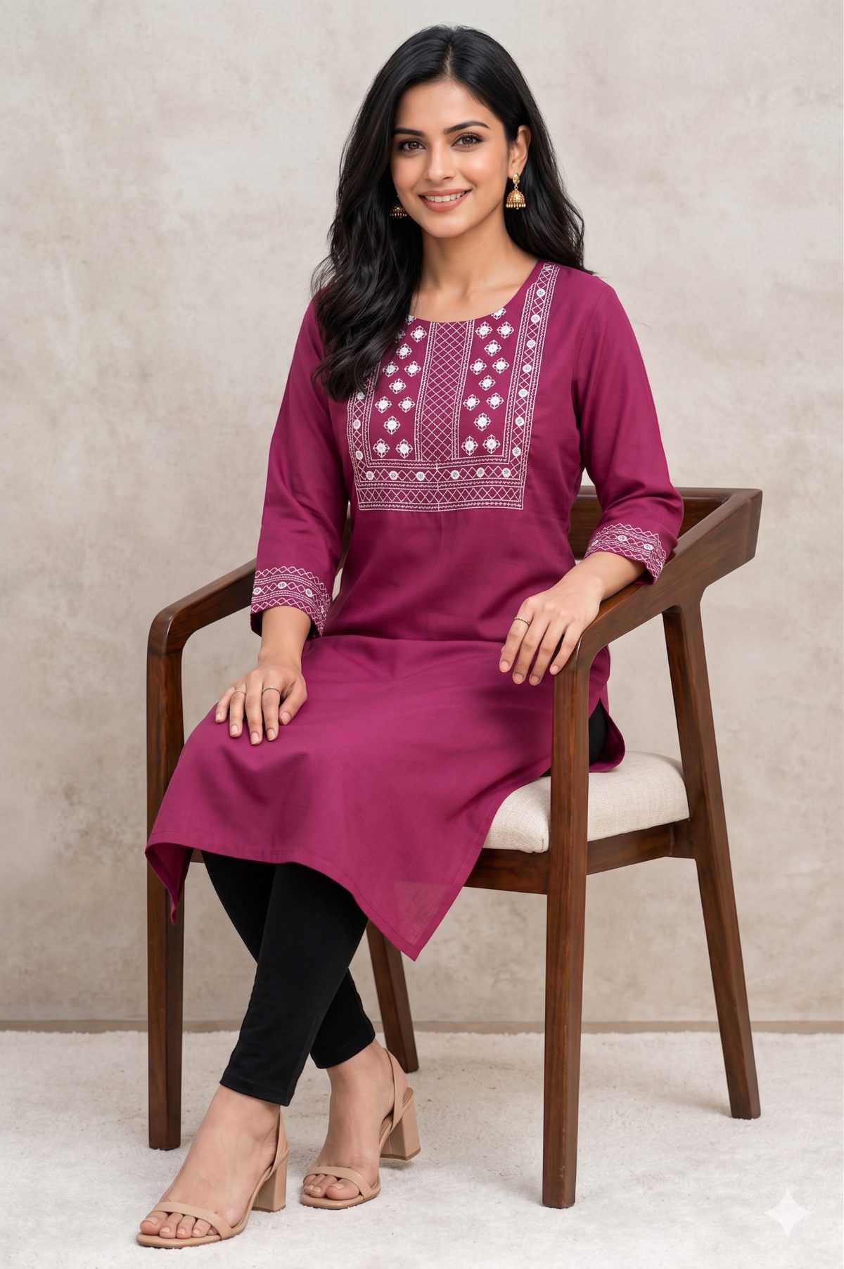 Darshan Style Hub Women Viscose Embroidered Straight Kurta | Round Neck | 3/4 Sleeve  6