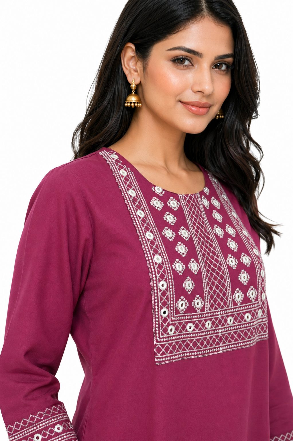 Darshan Style Hub Women Viscose Embroidered Straight Kurta | Round Neck | 3/4 Sleeve  3
