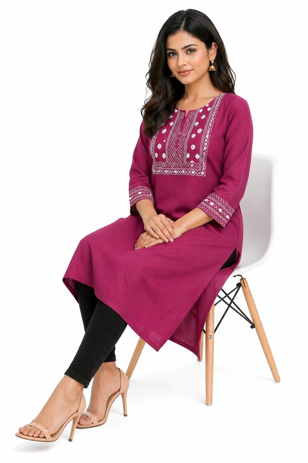 Darshan Style Hub Women Viscose Embroidered Straight Kurta | Round Neck | 3/4 Sleeve  7