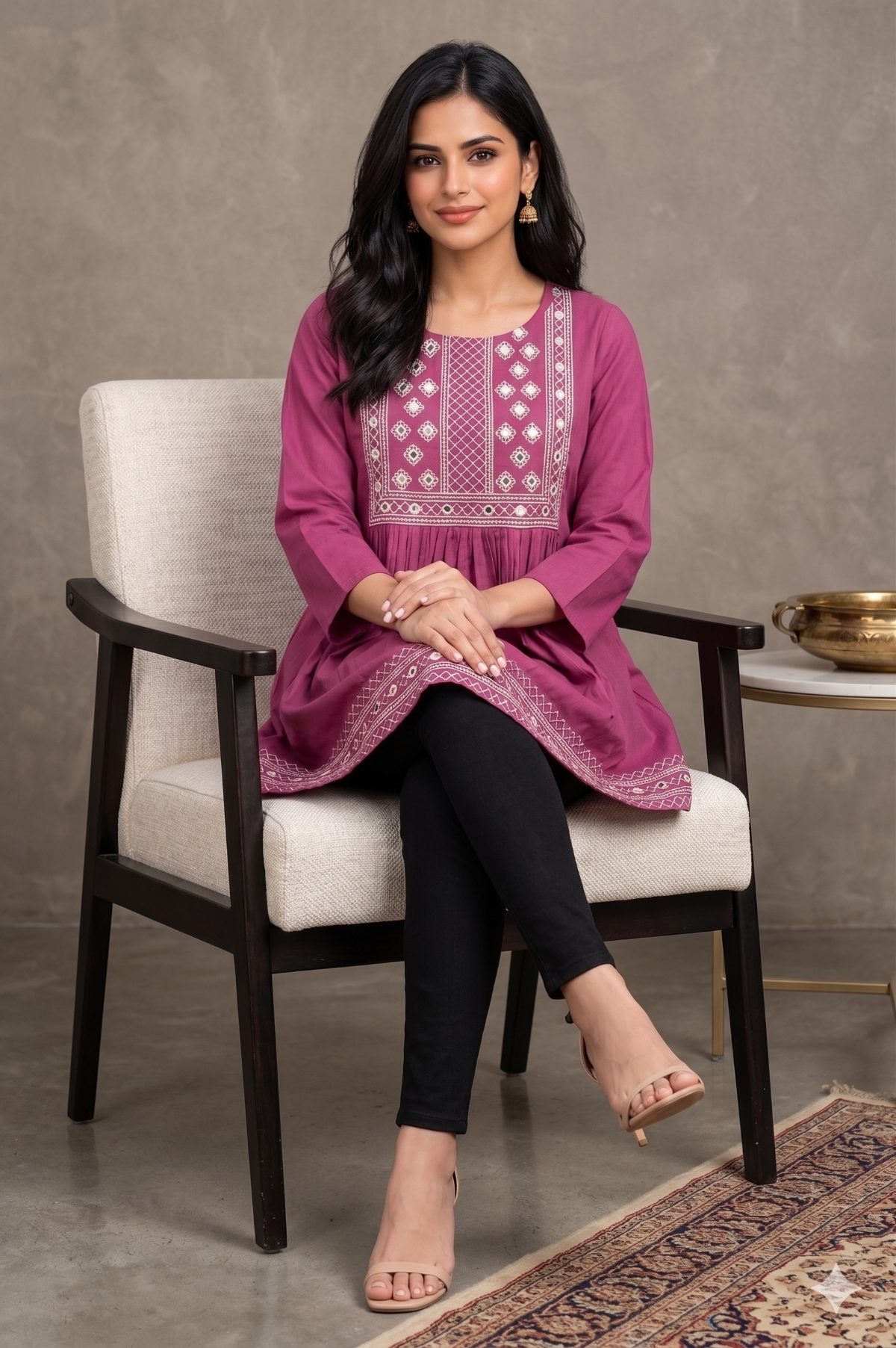 Darshan Style Hub Women’s Viscose Flared Embroidered Top | Round Neck | 3/4 Sleeve | Casual Wear 2