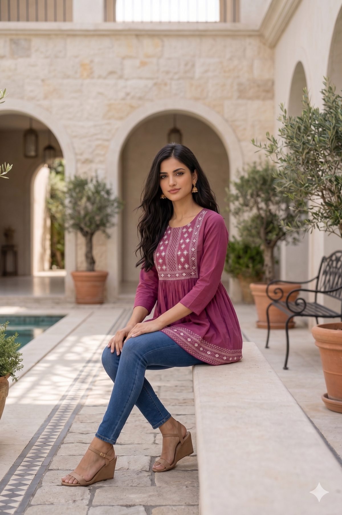 Darshan Style Hub Women’s Viscose Flared Embroidered Top | Round Neck | 3/4 Sleeve | Casual Wear 4