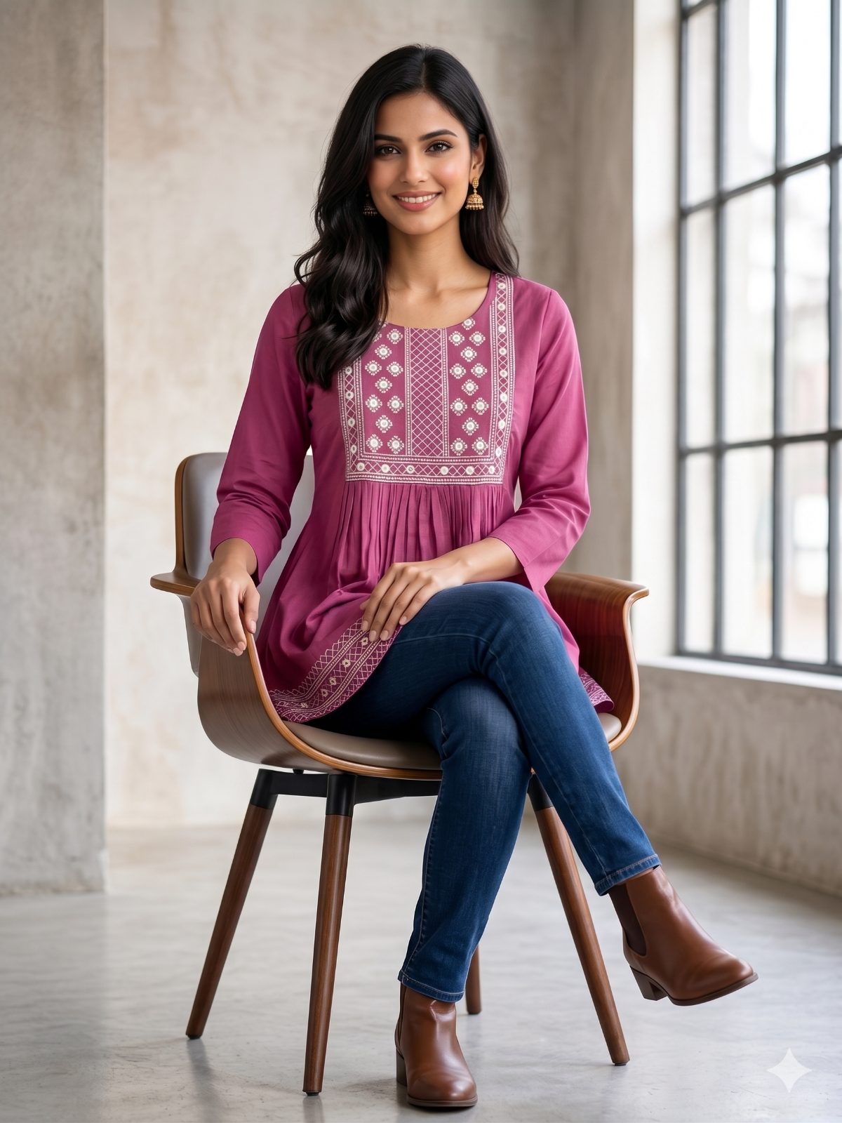Darshan Style Hub Women’s Viscose Flared Embroidered Top | Round Neck | 3/4 Sleeve | Casual Wear 5