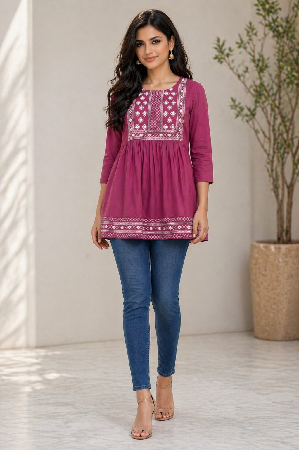 Darshan Style Hub Women’s Viscose Flared Embroidered Top | Round Neck | 3/4 Sleeve | Casual Wear 6