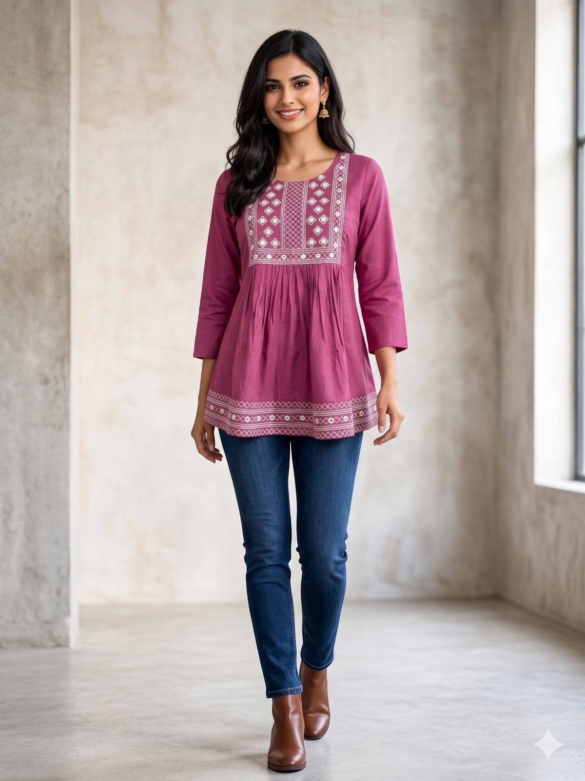 Darshan Style Hub Women’s Viscose Flared Embroidered Top | Round Neck | 3/4 Sleeve | Casual Wear 7