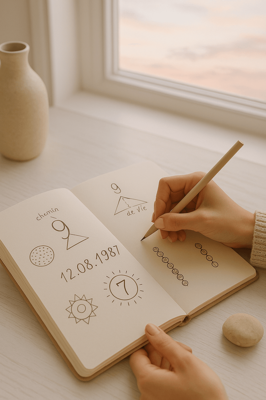 Main qui calcule un chemin de vie numérologique dans un carnet