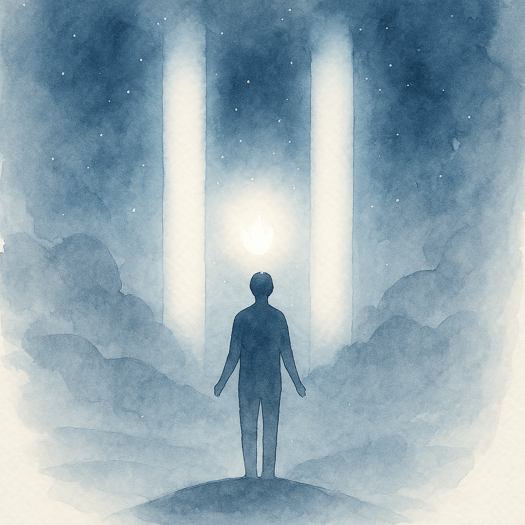 Figure devant des piliers lumineux.png