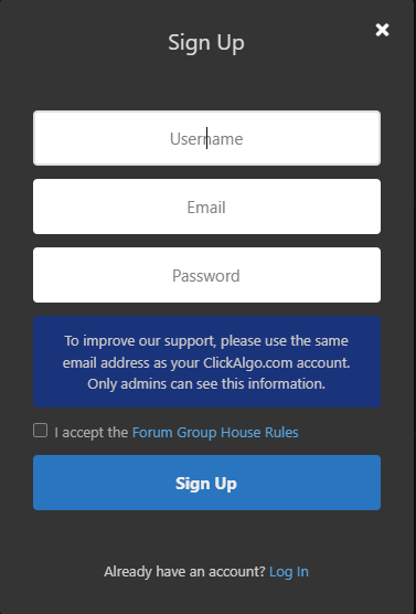 ClickAlgo Support Sign-Up