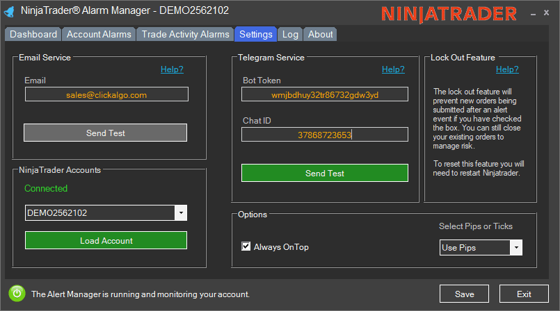 NinjaTrader Guardian Angel Settings