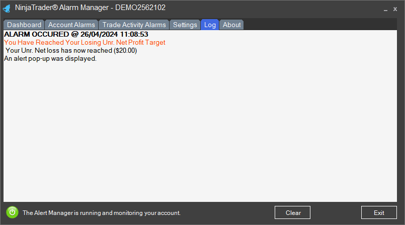 NinjaTrader Risk Manager Logs