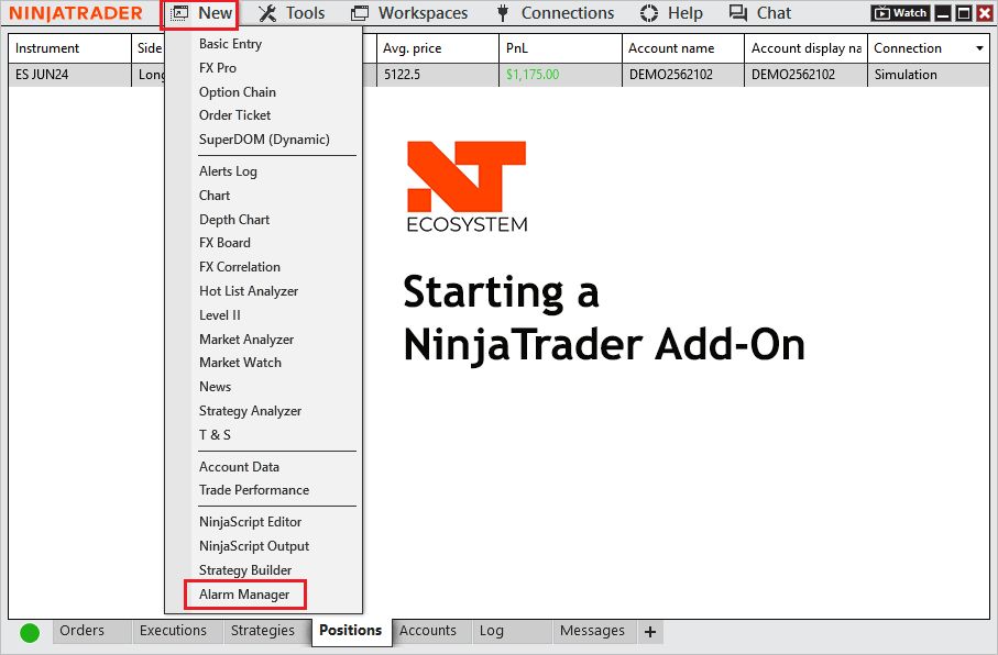 Start a NinjaTrader Add-On