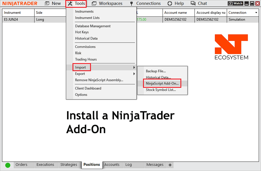 Install a NinjaTrader Add-On