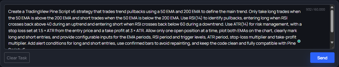 A clear TradingView strategy request entered in Xen.