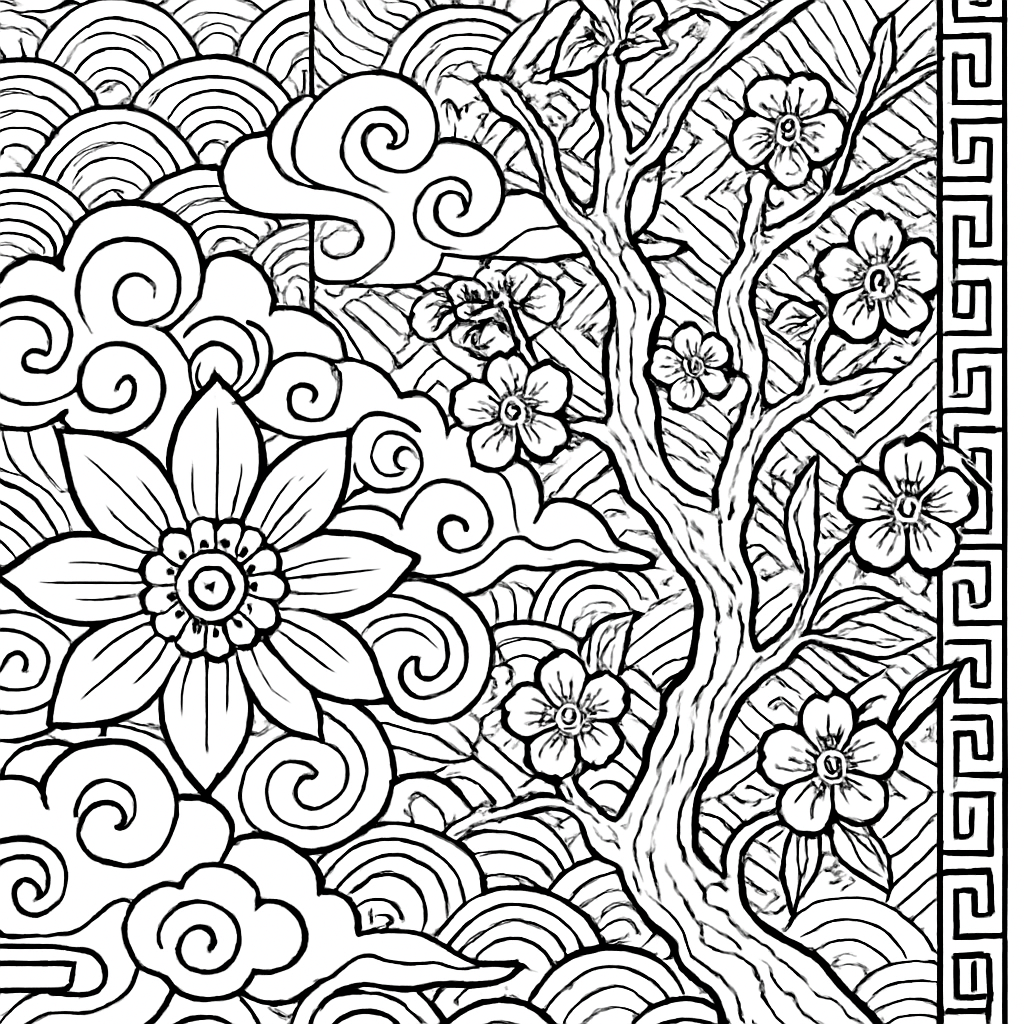 Abstract east-Asian inspired for advanced artists - Free Coloring Page