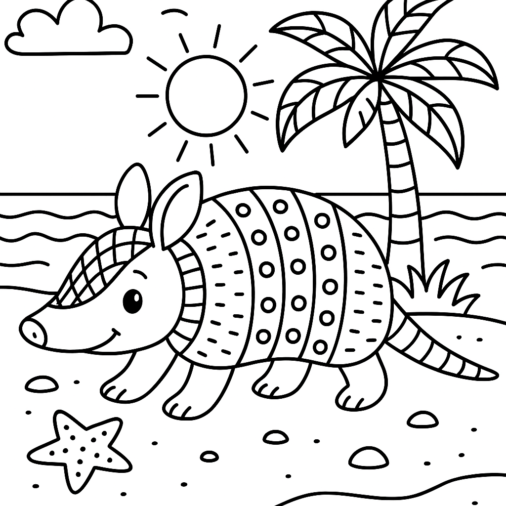 Armadillo in at South Padre - Free Coloring Page