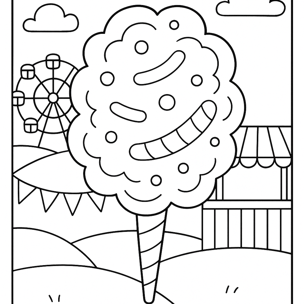 Cotton Candy At Fair - Free Coloring Page