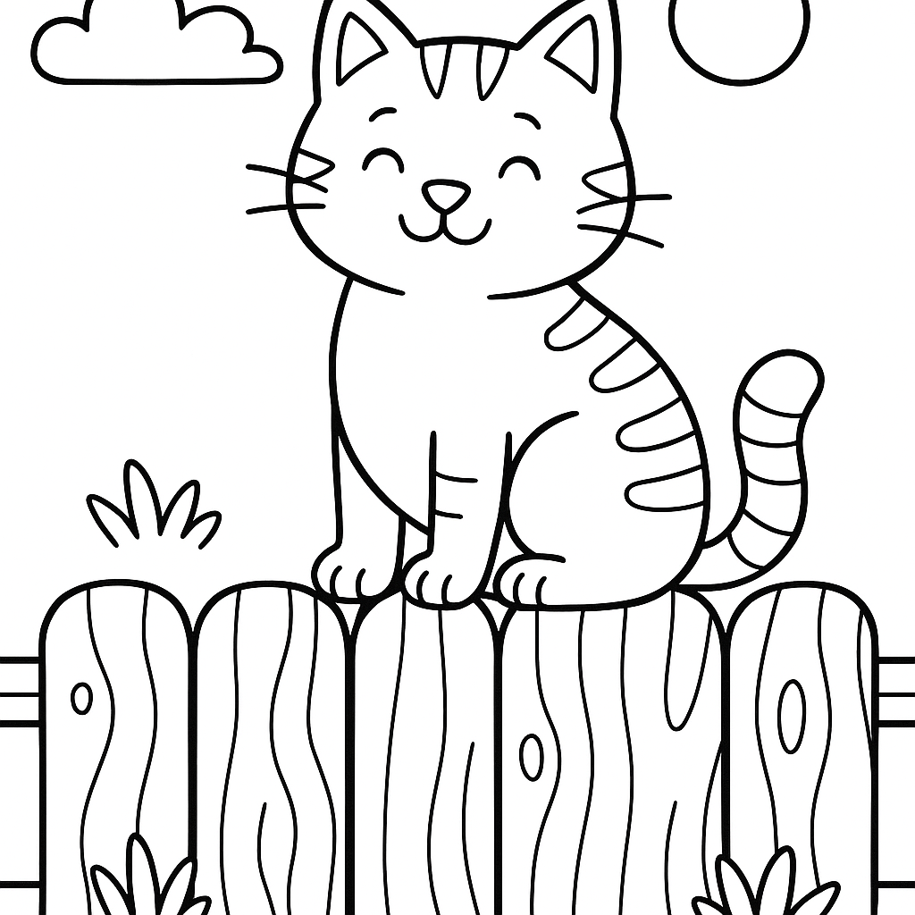 Cat On Fence - Coloring Page - Free Coloring Page