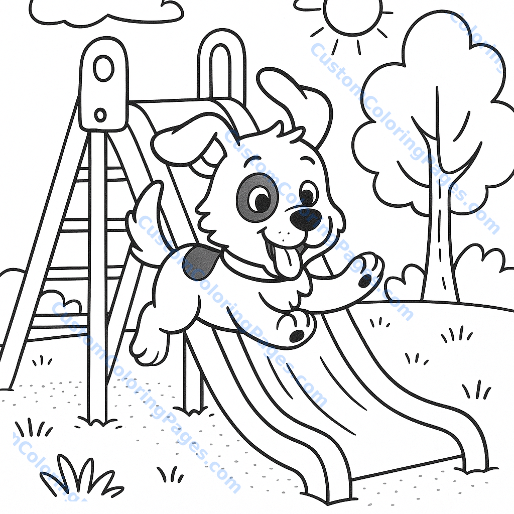 Dog On Slide - Coloring Page - Free Coloring Page