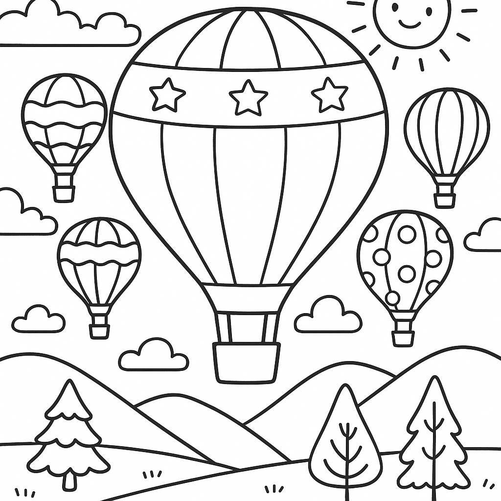 Colorful hot air balloon festival - Free Coloring Page