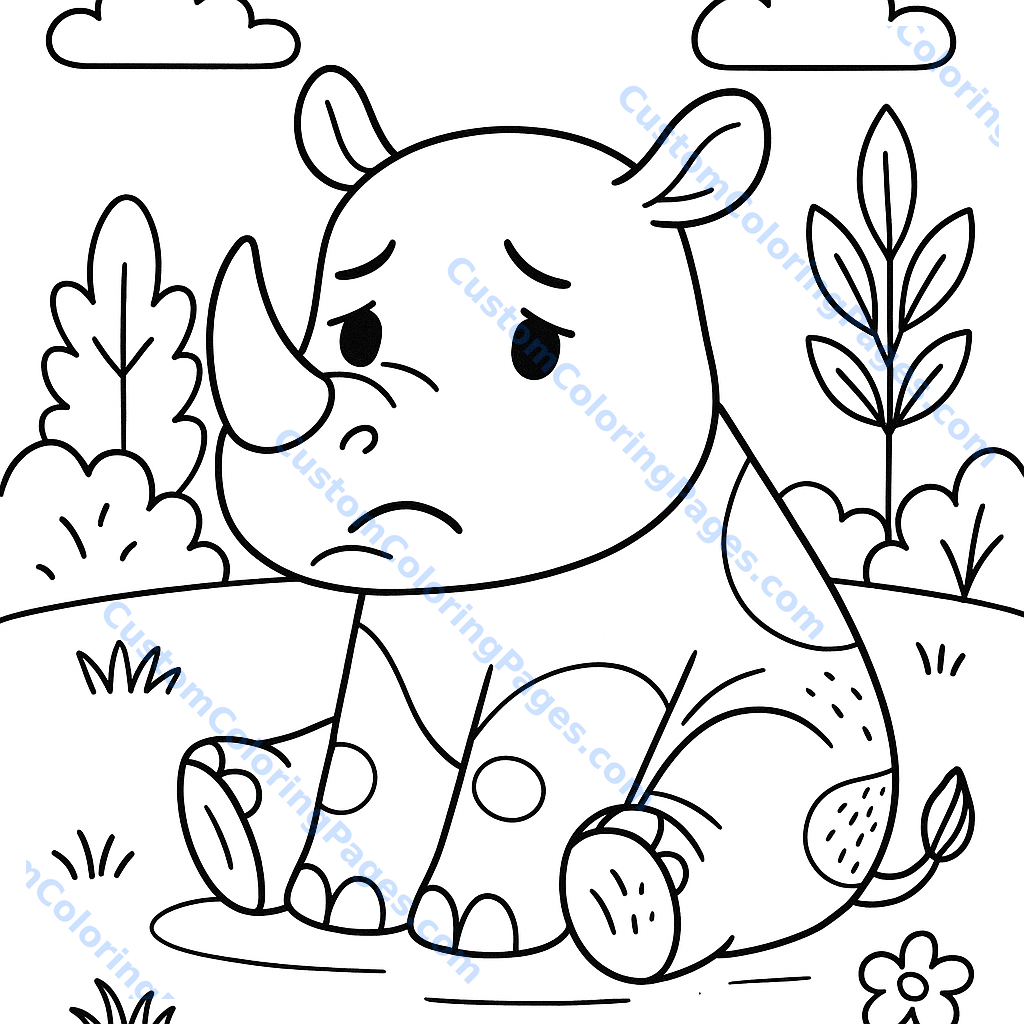 Sad Rhino - Coloring Page - Free Coloring Page