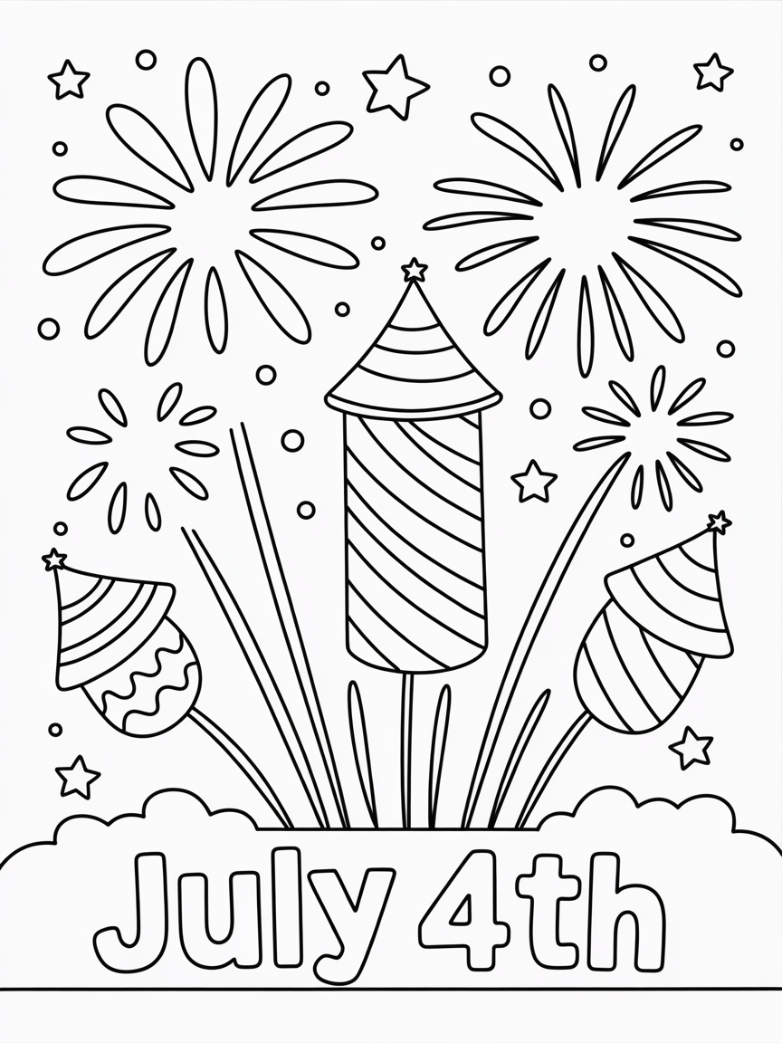 July 4th Fireworks - Free Coloring Page