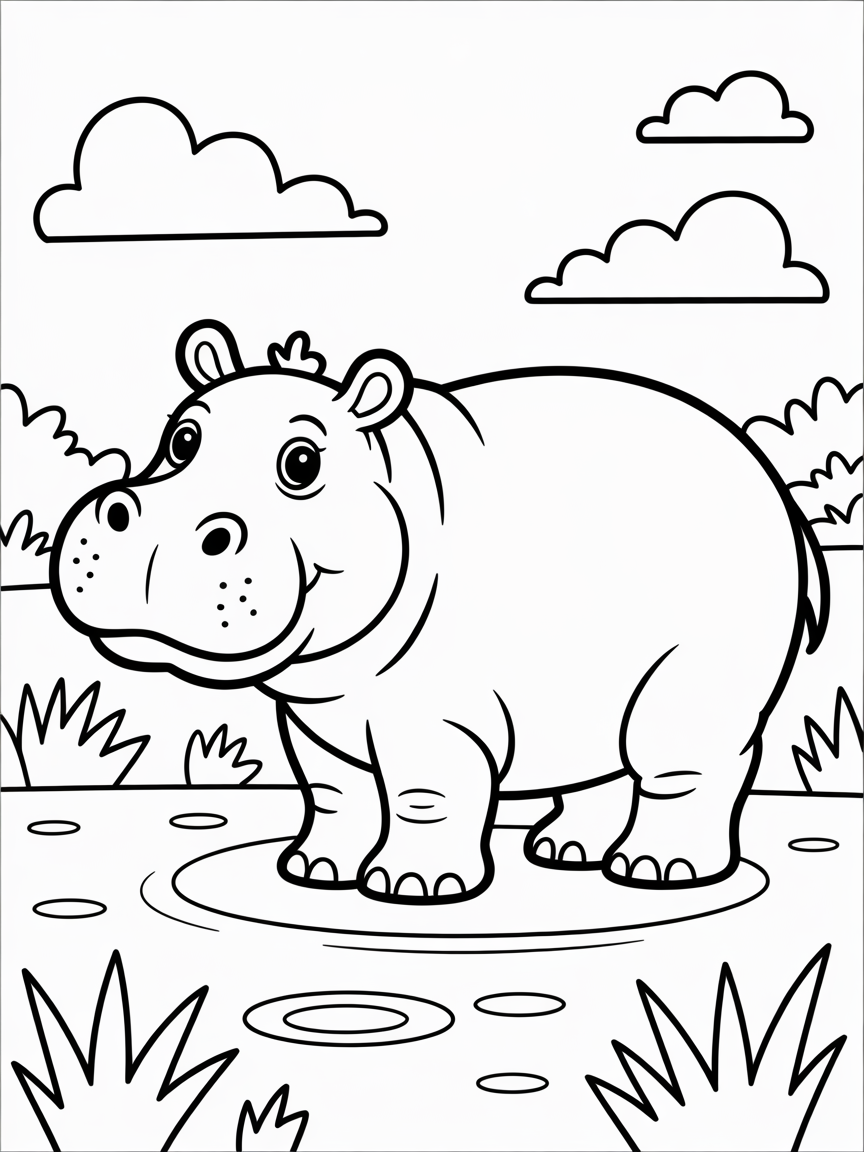 Hippo - Free Printable Coloring Page - Free Coloring Page