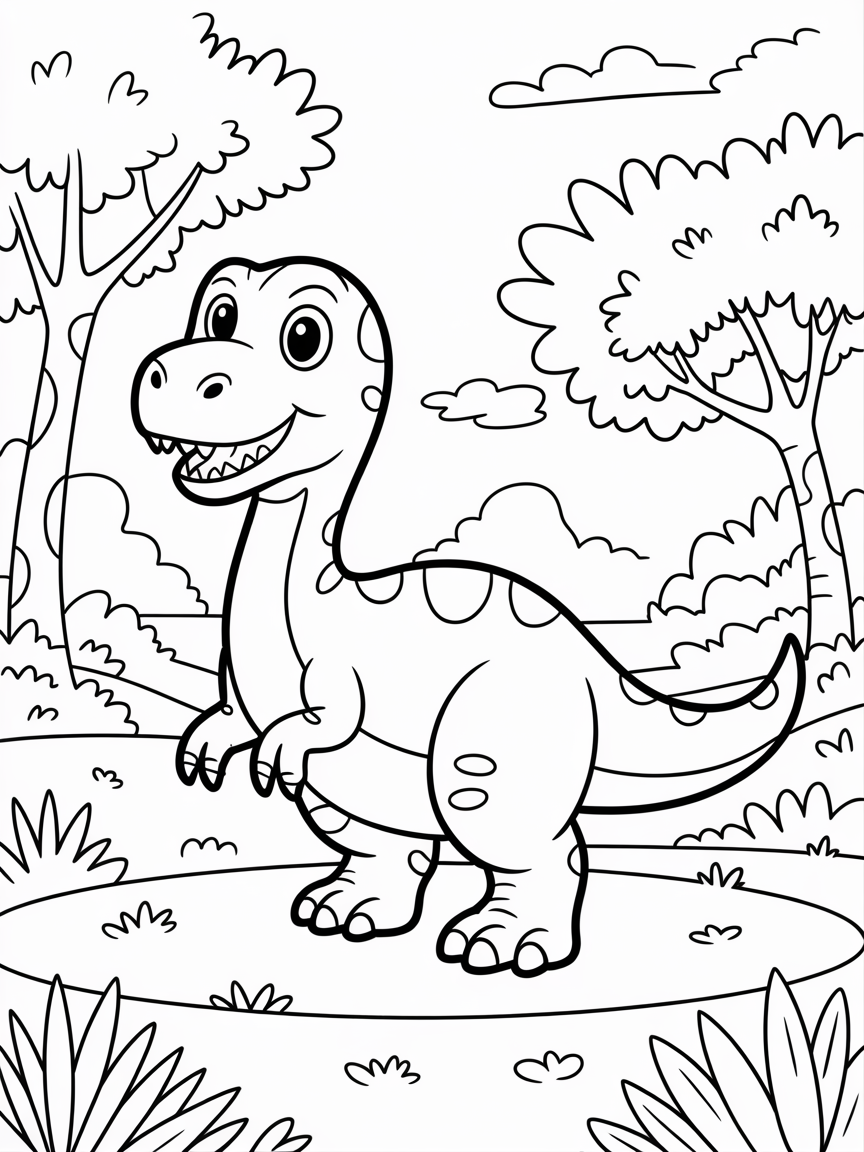 Dino In Park - Coloring Page - Free Coloring Page