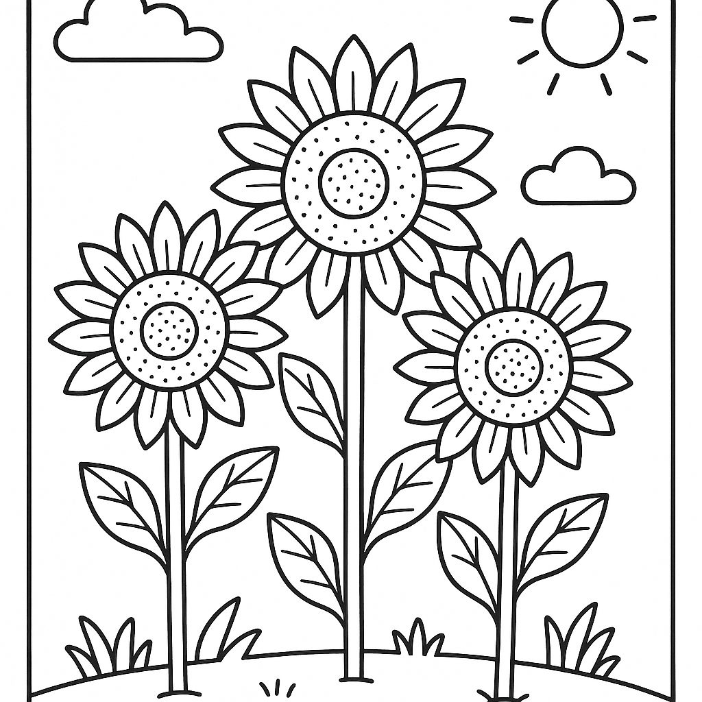 Sunflowers - Free Coloring Page