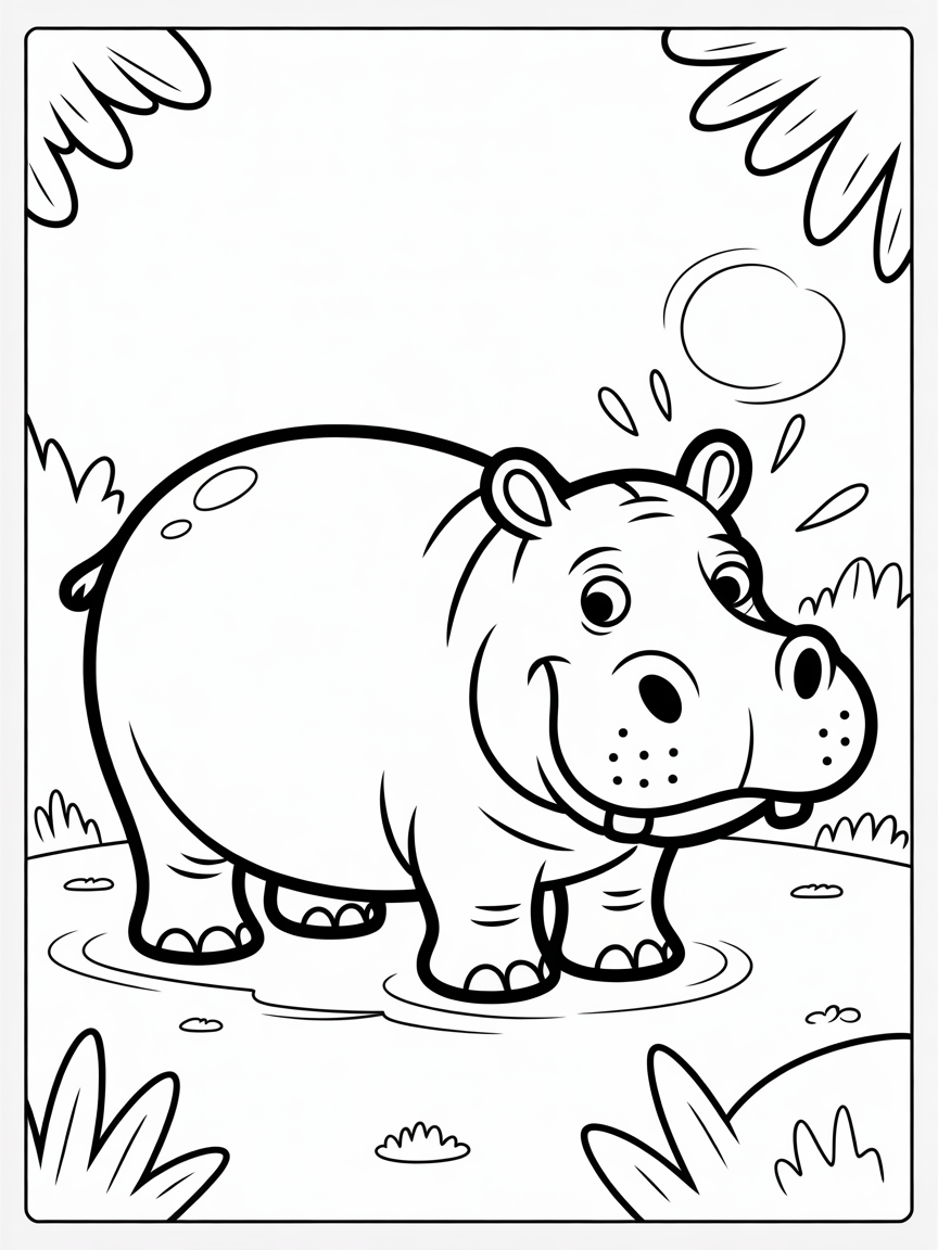 Farting hippo - Free Coloring Page