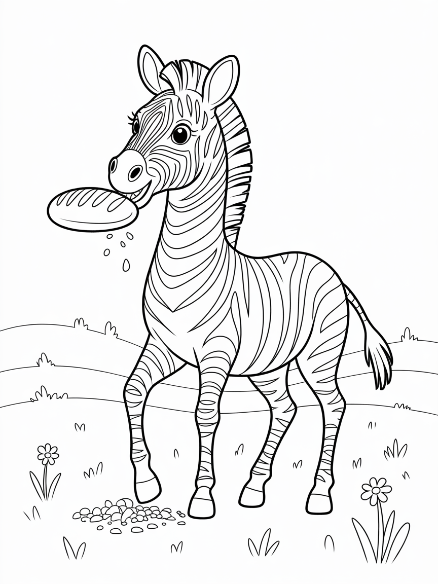 Zebra eating bread - Free Coloring Page