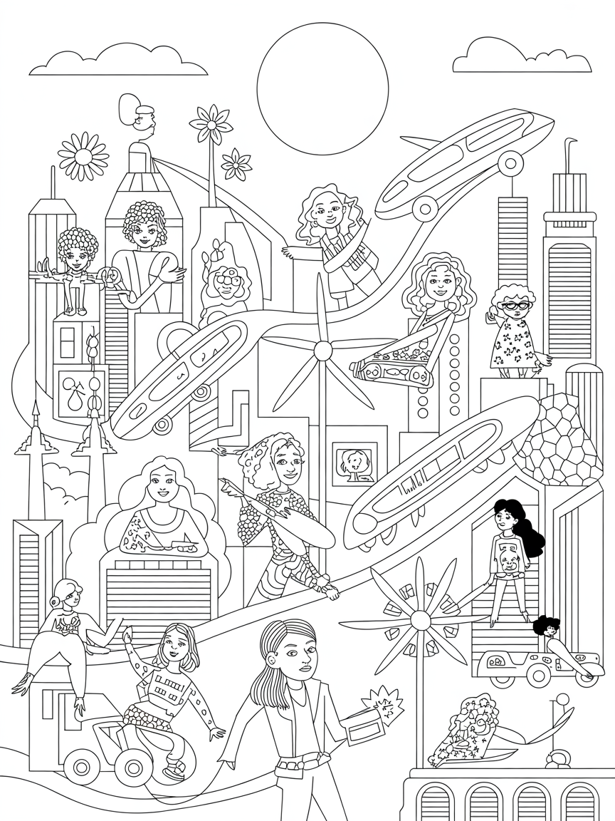 Women Powered Future - Free Coloring Page
