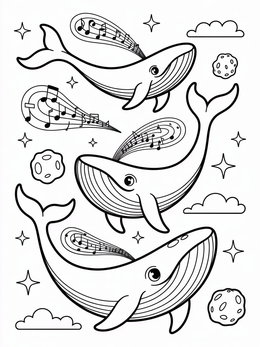 Space whales singing cosmic symphonies - Free Coloring Page